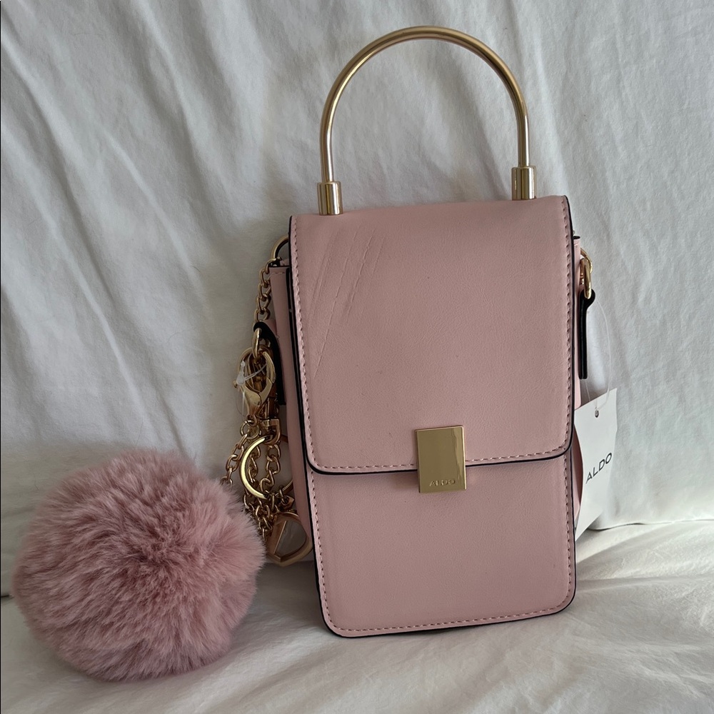 Aldo Blush Mini Bag with Gold Handle and Cross Body Optional Chain